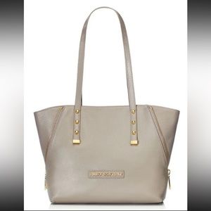 Juicy Couture Gray Leather Medium Satchel Tote Bag with Gold Studs / Y2K / Purse